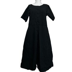 Vintage Black Cotton Oversized Maxi Dress Short Sleeve S Grunge 90's Minimalist